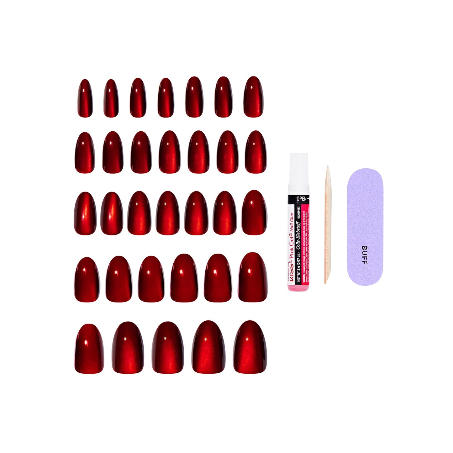 Kiss Core, Press On Nails, Nail glue included, 'Apple Blossom', Red, Medium Size, Almond Shape, Includes 32 Nails, 2g Glue, 1 Manicure Stick, 1 Mini Beauty & Personal Care KISS