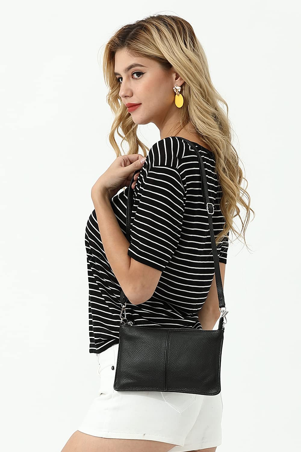 befen Black Women's Genuine Leather Wristlet Clutch Crossbody Phone Bags Wallet Purses and Handbags