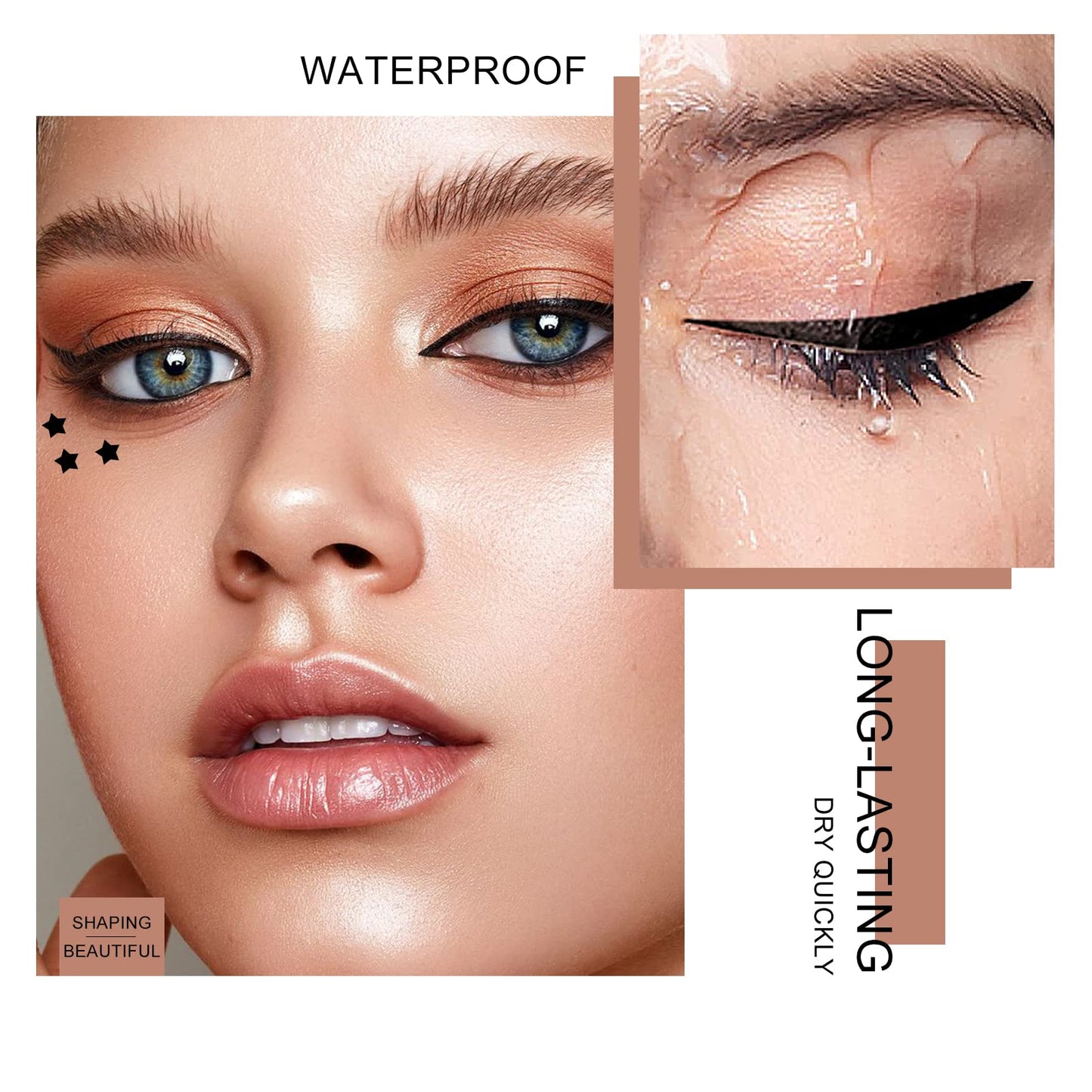 Ownest 6Pcs Eyeliner Stamp, Double-End Eyeliner Stamp Pen, Waterproof Eye Liner Tattoo Makeup-Smiley+Triangle+Heart+Star+Moon+Flower