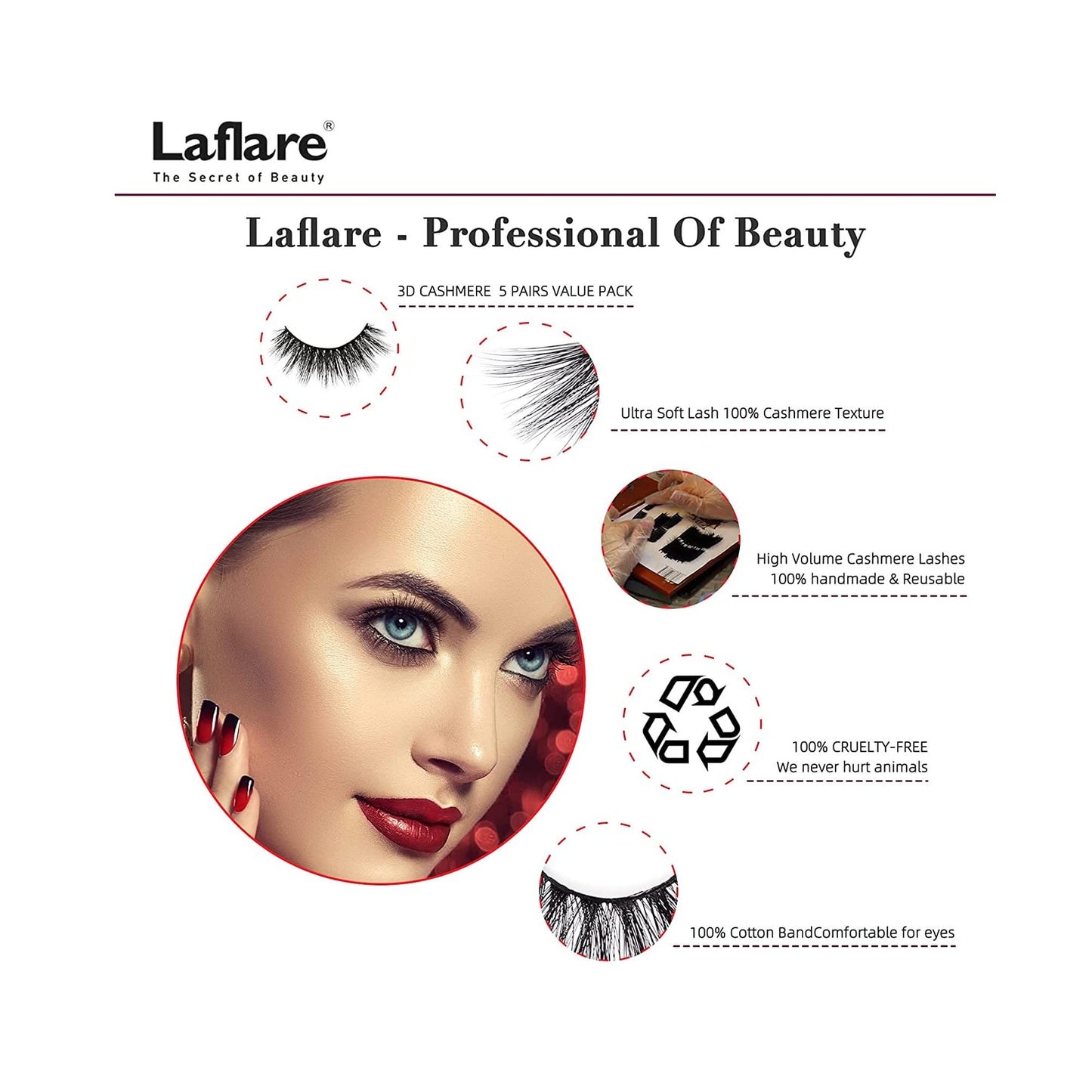 Laflare 3D Cashmere False Eyelashes Multipack, Ultra Soft, Glam, Luxurious, Cruelty-Free, Reusable, Fake Eyelashes 5 Pairs Value Pack (312X5P)