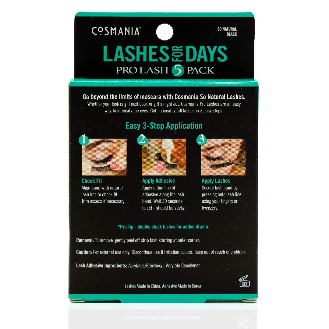 Cosmania Lashes for Days False Eyelashes (So Natural) - Easy to Apply, Natural Looking | Noticeably Fuller Looking Lashes | Adhesive Included |