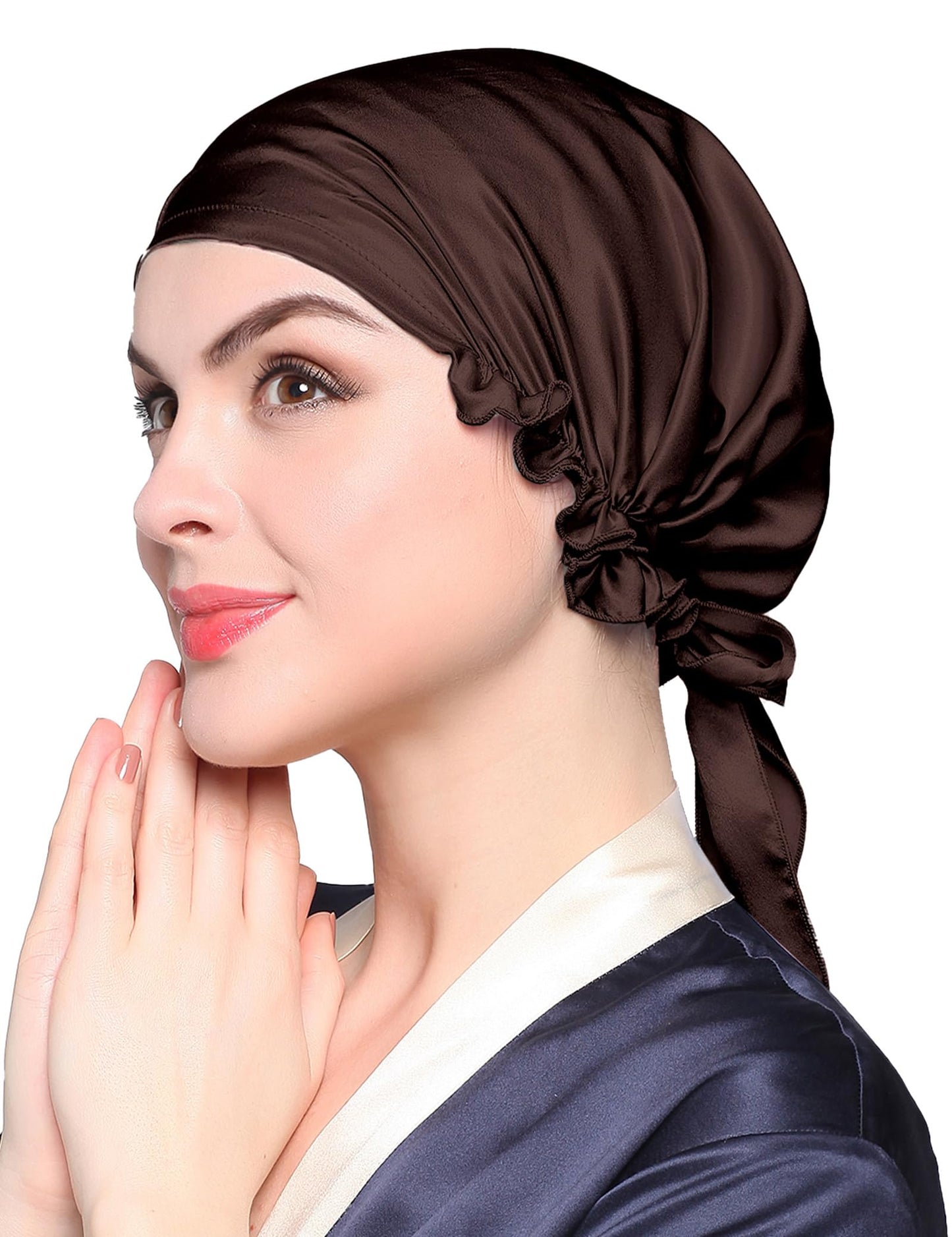 LilySilk Silk Bonnet for Sleeping Womens Sleep Cap 100% 19MM Mulberry Silk for Long Curly Hair Adjustable Stretchy Dark Brown Beauty and Personal Care LilySilk