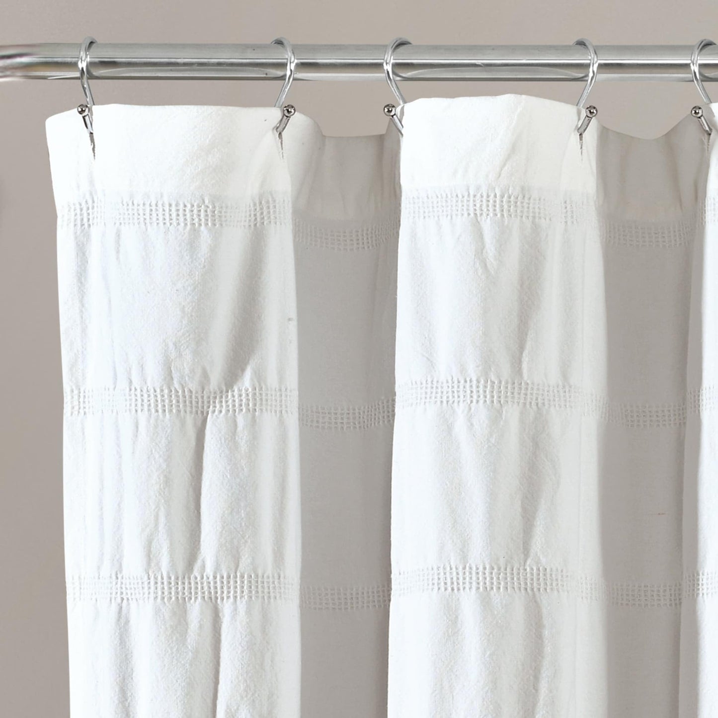 Lush Decor White Waffle Stripe Woven Cotton Shower Curtain, Bathroom Accessories (72" x 72")