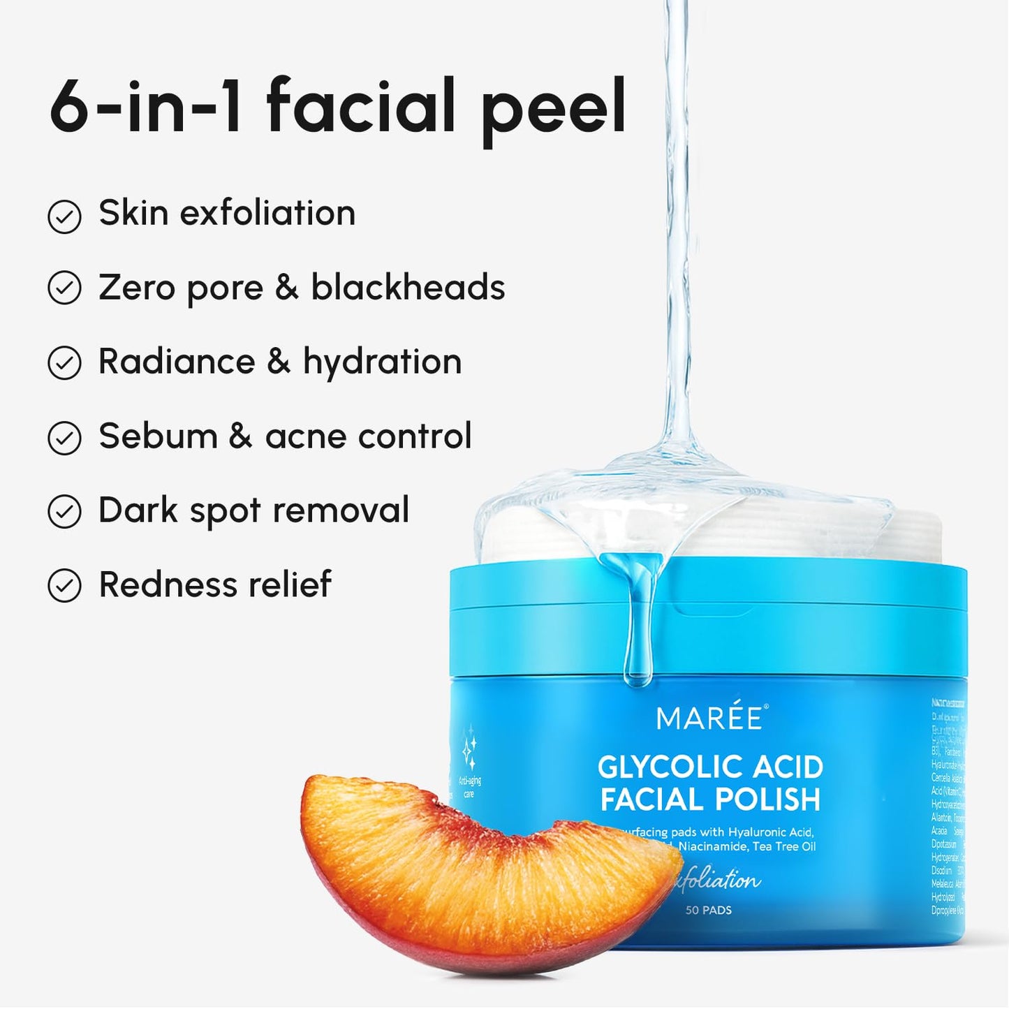 MAREE Glycolic Acid Pads - Toner Pads for Face Cleansing - Exfoliating Pad with Tea Tree Oil, Salicylic Acid & Vitamins E, B3, B5 - Facial Polishes Beauty and Personal Care MAREE
