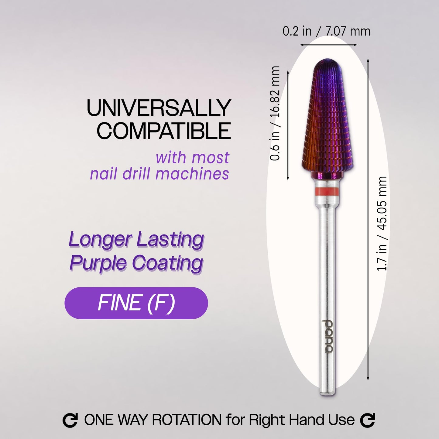 PANA 3/32" Purple Tornado Carbide Nail Drill Bit for Acrylics, Nail Extension, Gel Polish Removal Nail Salon Manicure Pedicure Electric File Tools