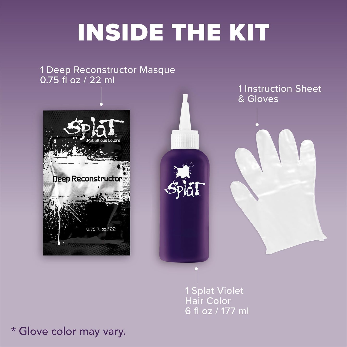 Splat Hair Splat Rebellious Colors 30 Wash No Bleach Needed Hair Color Kit, Midnight Violet, 6 Oz