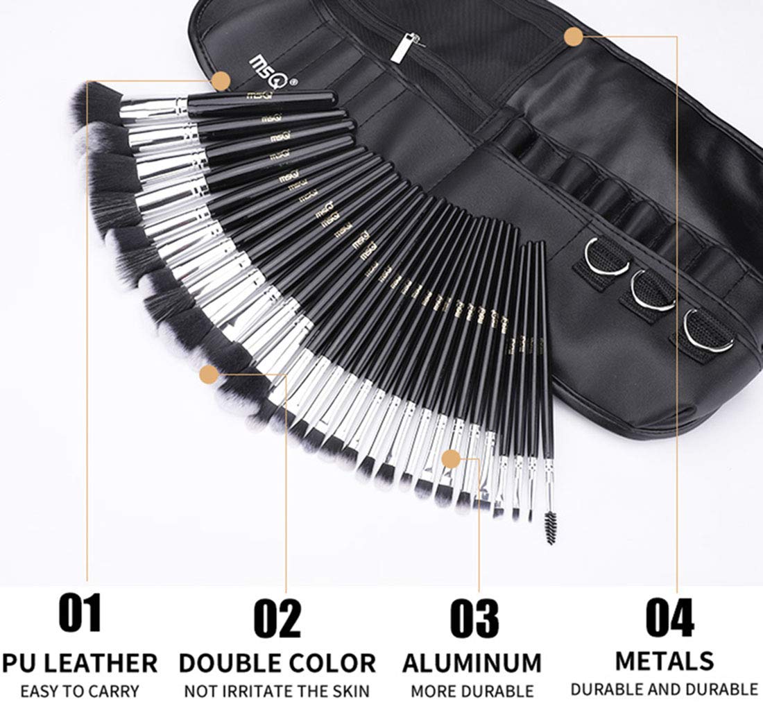MSQ Makeup Brushes Set 29pcs Professional Cosmetics Brushes with Belt Waist Makeup Bag (Foundation, Powder, Creams, Liquids & Eye Brushes)