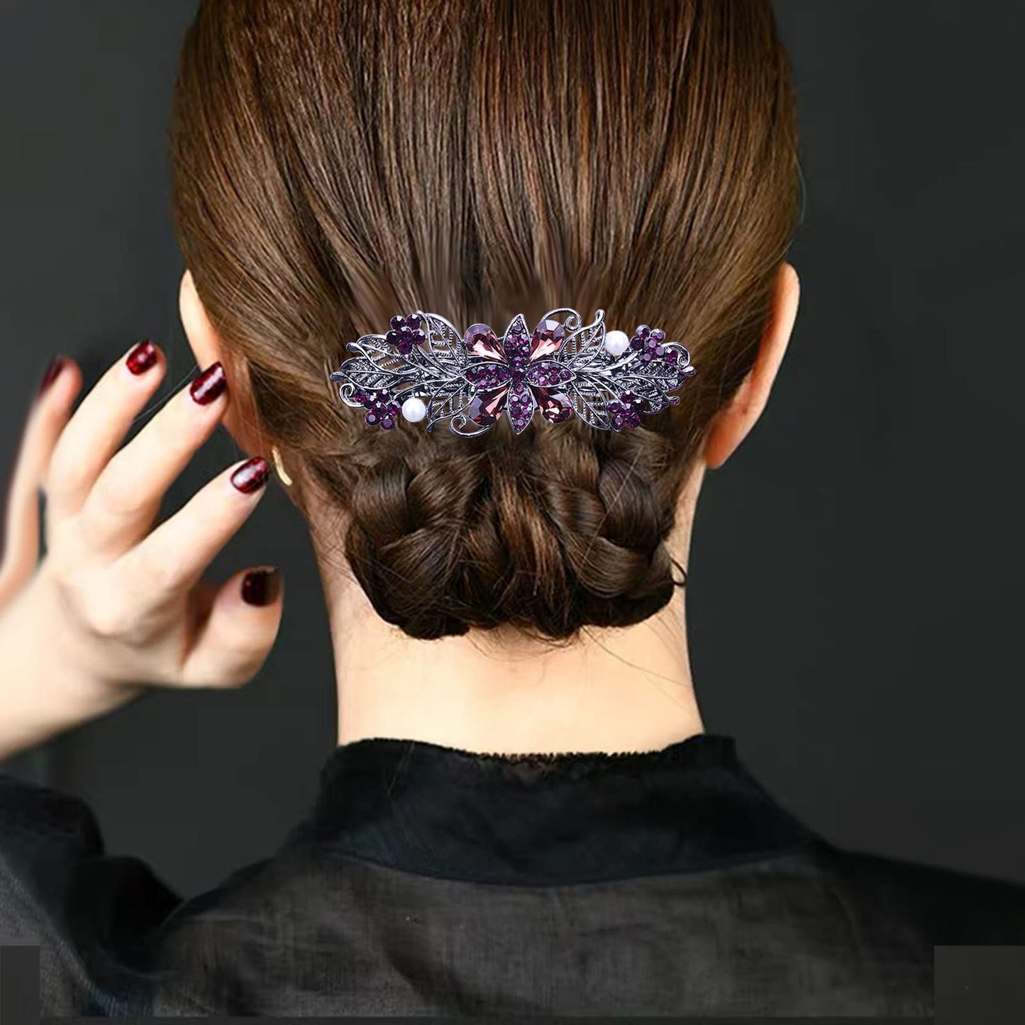 4 PCS Hair Barrettes for Women Ladies, Flower Crystal Rhinestones Barrette Pearl Spring Hair Clip Accessories Women Fashion Ponytail Holders Barrette