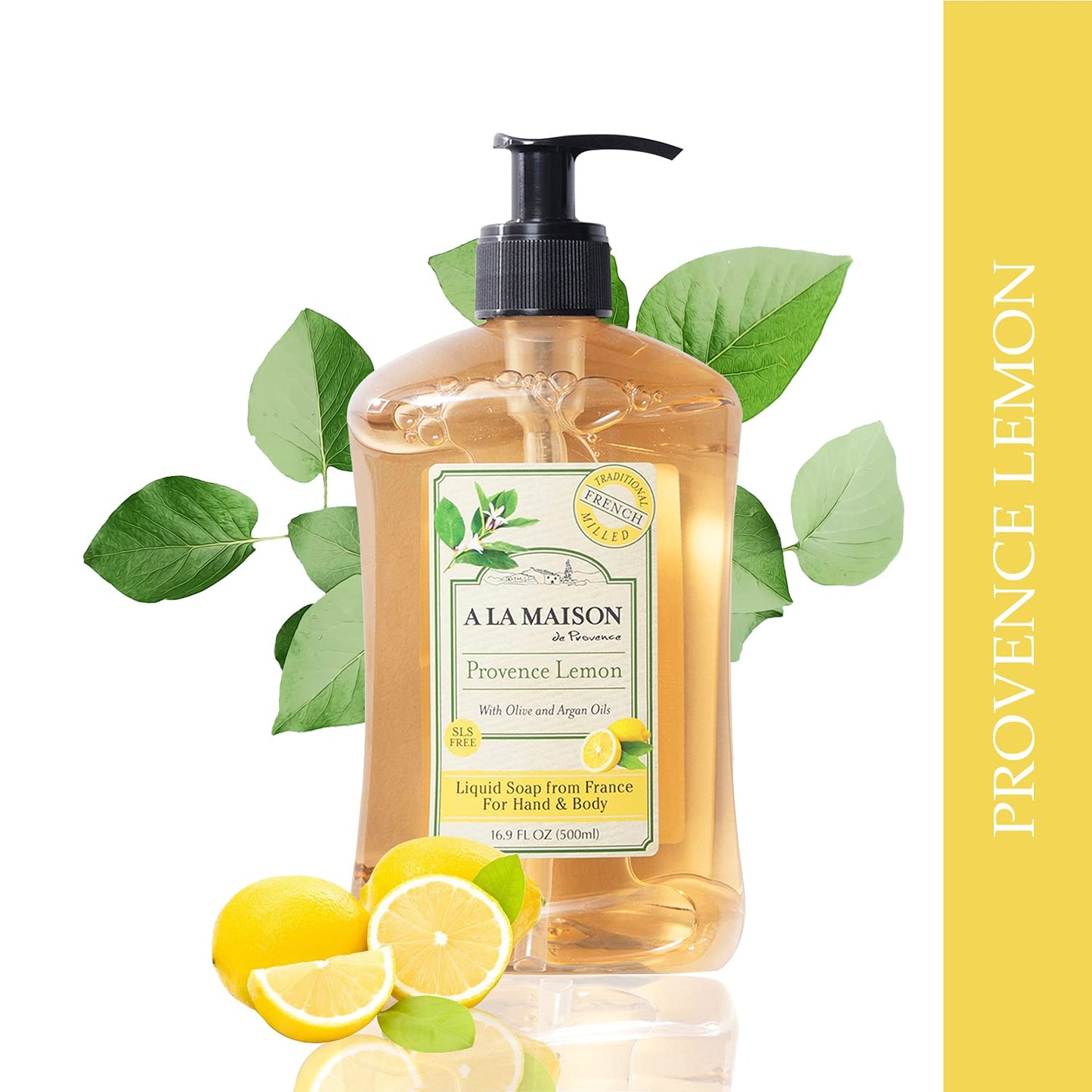 A LA MAISON Provence Lemon Liquid Hand Soap - Triple French Milled Natural Moisturizing Soap (16.9 oz Bottle)