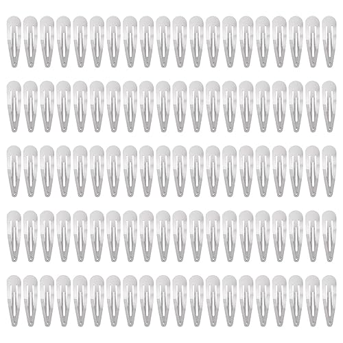 Lawie 100 Pack 6 CM Silver Blank Snap Metal Hair Clips 2.5 Inch Small Plain Base Hair Barrettes Gray Hair Pins Thin Fine Bang Hair Grips Arts