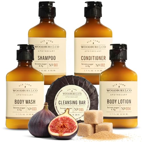 WOODBURY & CO Travel Size Shampoo Conditioner Body Wash Lotion & Soap (150 PK, 1.7 oz each), Guest Bathroom Essentials Toiletries Airbnb Bulk Mini