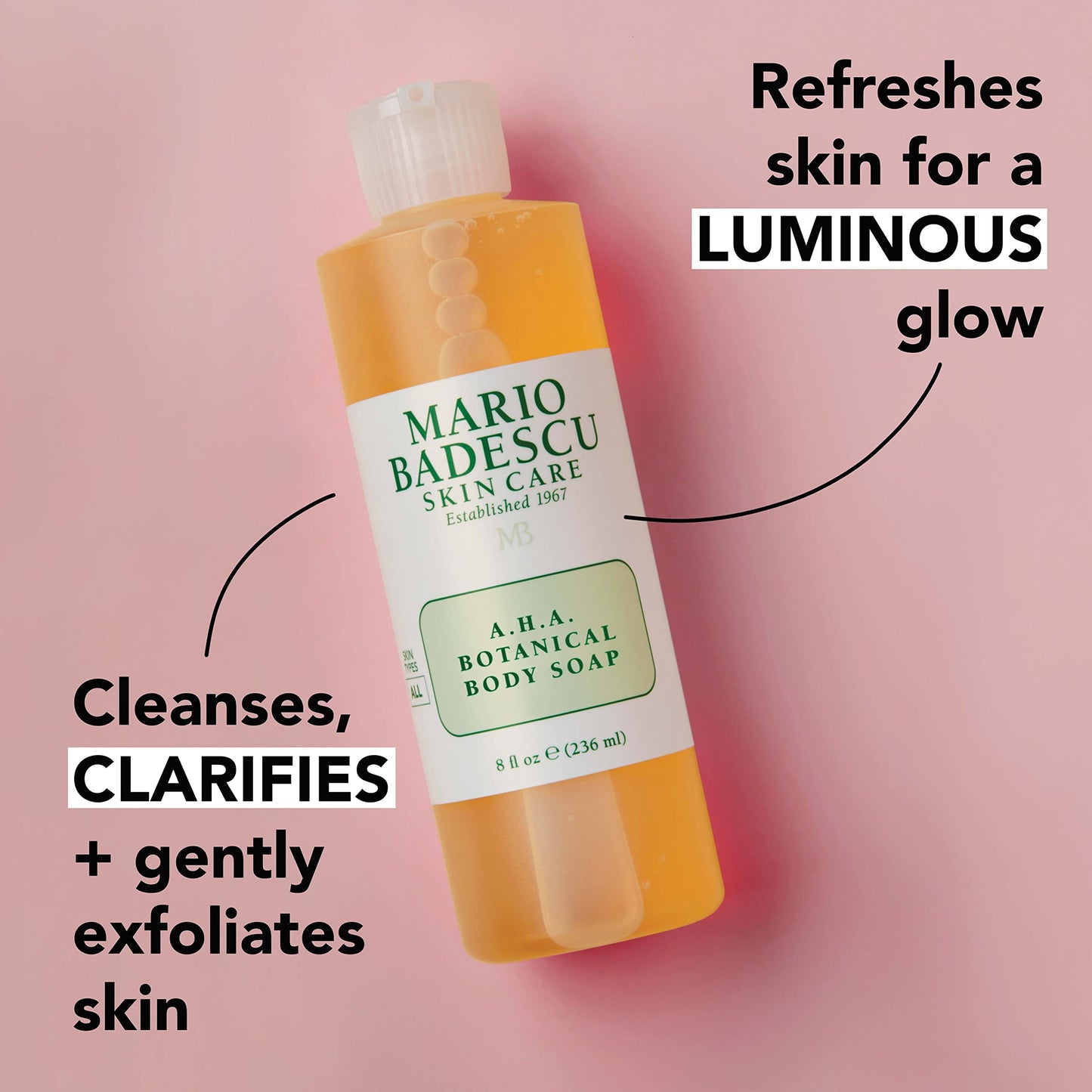 Mario Badescu AHA Botanical Body Wash Moisturizing, Clarifying and Gentle Exfoliating Wash for Brighter, Softer and Smoother Skin, Body Soap Infused