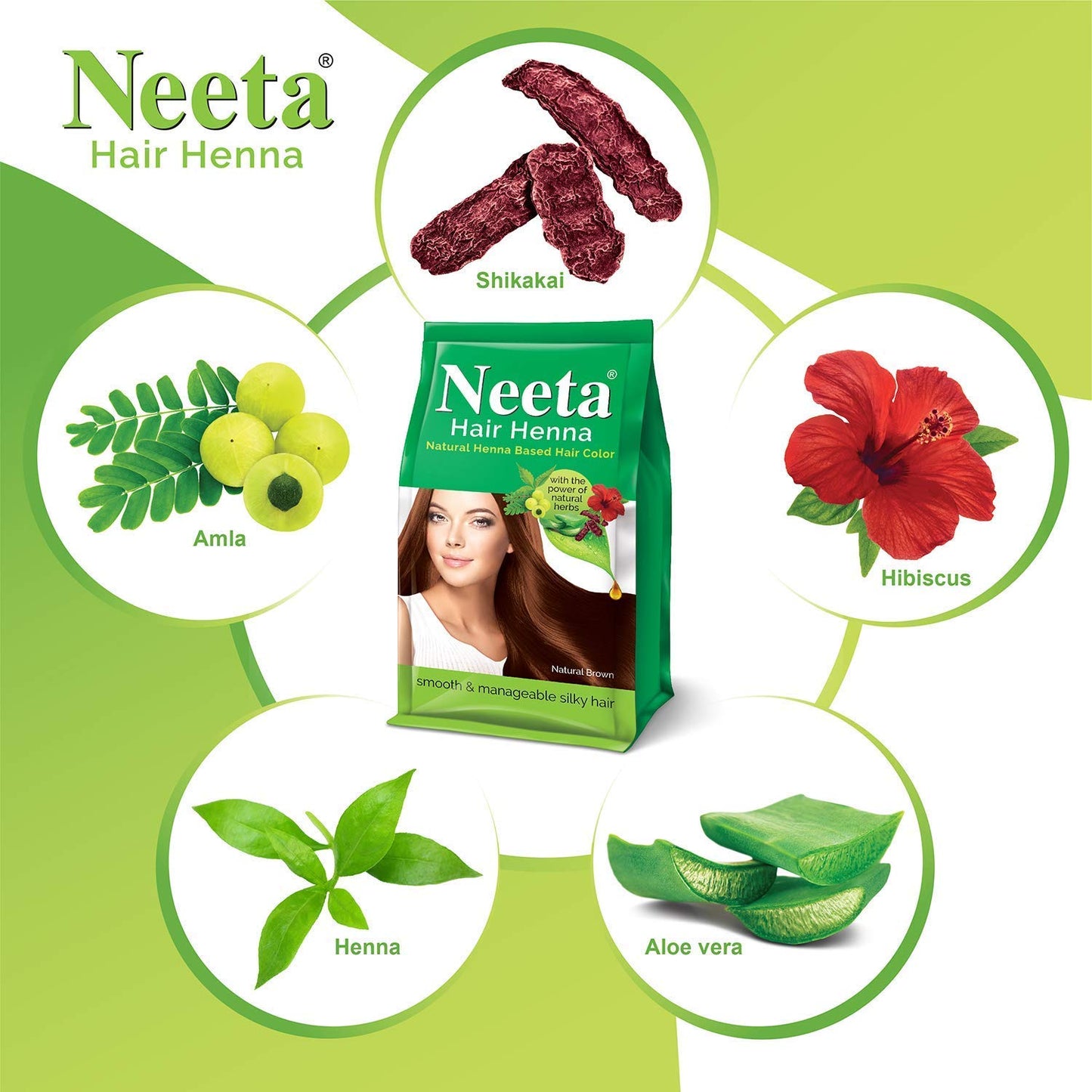 Neeta Hair Henna Powder Enriched With Natural Herbs, Ammonia Free Henna Hair Dye - Natural Brown - 4.41Oz