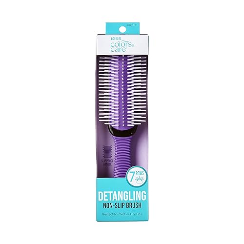 KISS Colors&Care 7 Row Non-Slip Detangling Hair Brush,Removable Cushion For Cleaning,Slip-Proof Handle For Sturdy Grip ,Detangles Without Pulling or