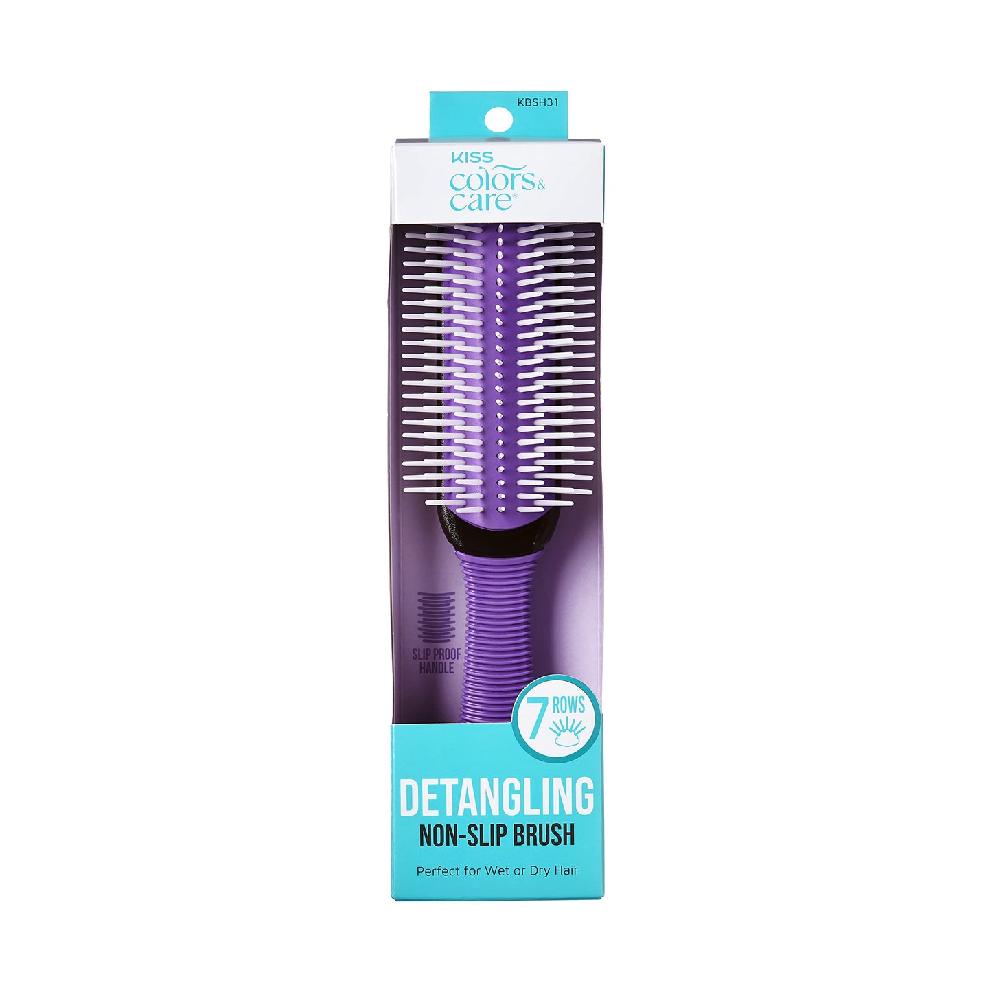 KISS Colors&Care 7 Row Non-Slip Detangling Hair Brush,Removable Cushion For Cleaning,Slip-Proof Handle For Sturdy Grip ,Detangles Without Pulling or
