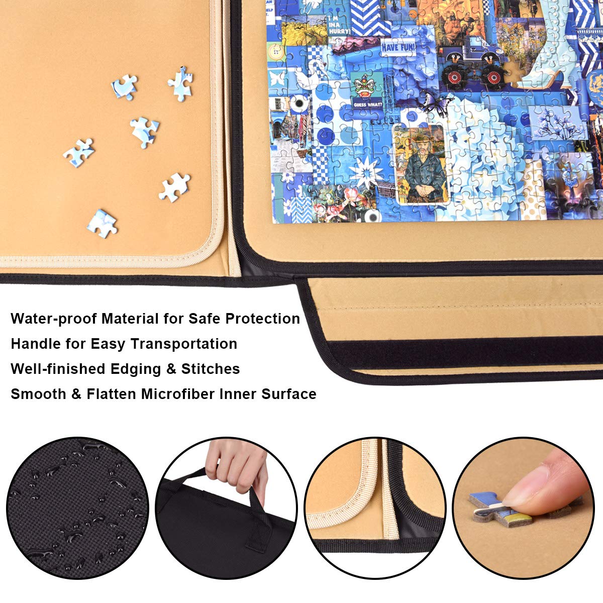 1500 Piece Jigsaw Puzzle Board – Portable Puzzle Table with Sorting Trays, Detachable Board & Non-Slip Surface, Puzzle Keeper Caddy