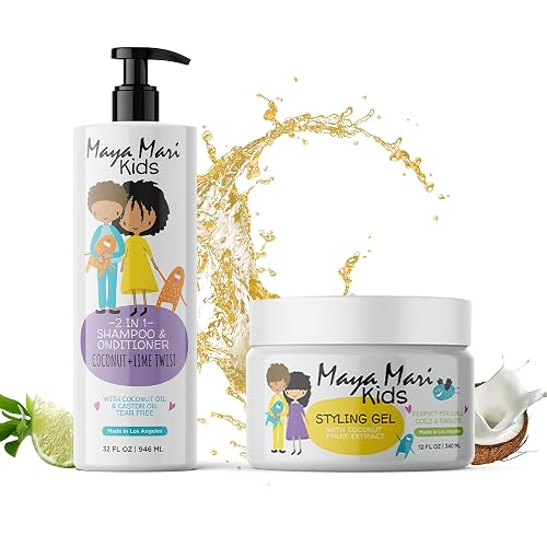 Maya Mari Kids 2in1 Shampoo + Conditioner with Tear-Free Formula and Bonus Hair Gel - Perfect for Kids Daily Hair Care Routines for both boys