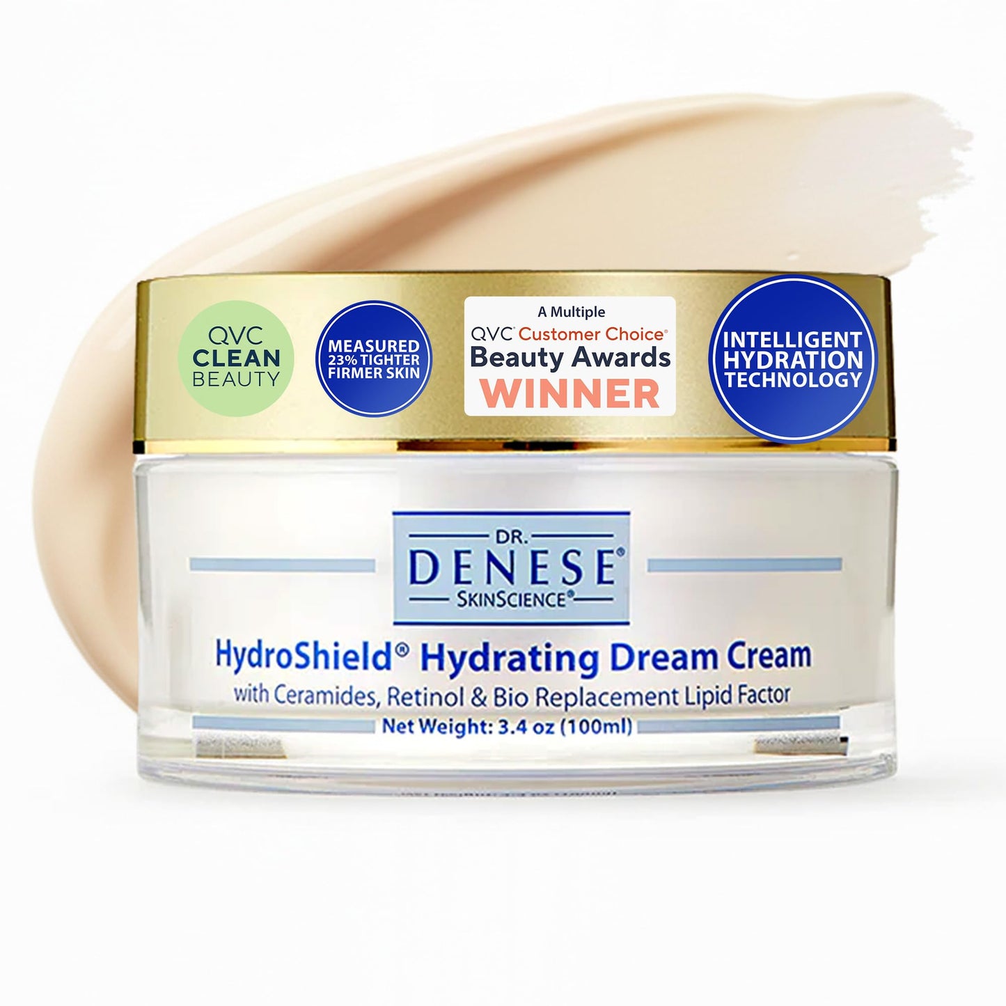 Dr. Denese HydroShield Dream Cream 3.4 oz - Advanced Moisturizer with Retinol, Peptides and Ceramides for Smooth Radiant Skin, Improved Elasticity