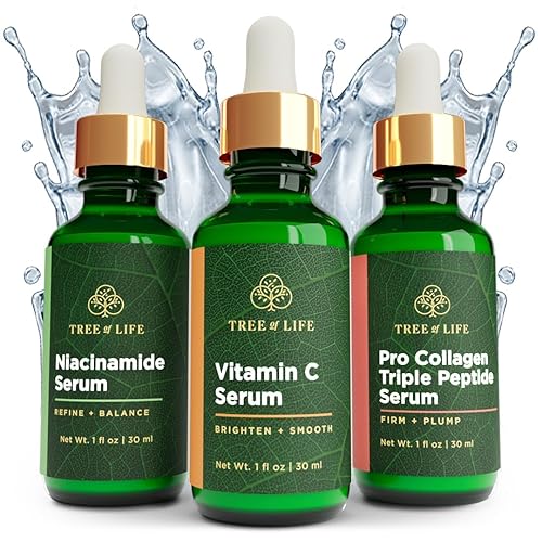 Tree of Life Beauty Skin Care Set, Brightening, Firming, Dry Face, Dermatologist Tested - Complete Hydration Trio, Vitamin C Serum, Niacinamide, Pro
