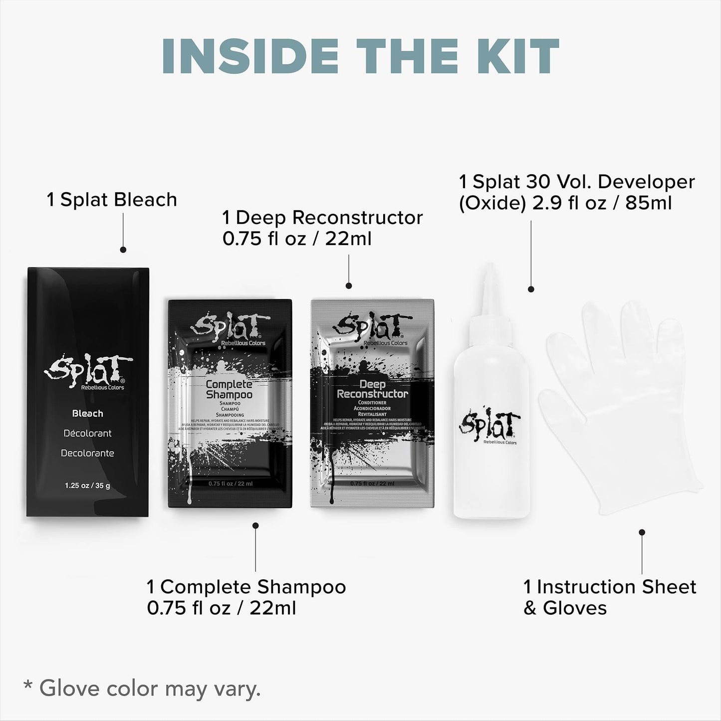 Splat Lightening Bleach Kit, 1 Application, Includes Oxide, Lightening Bleach Powder, Complete Shampoo & Deep Reconstructor Conditioner, Hair Bleach