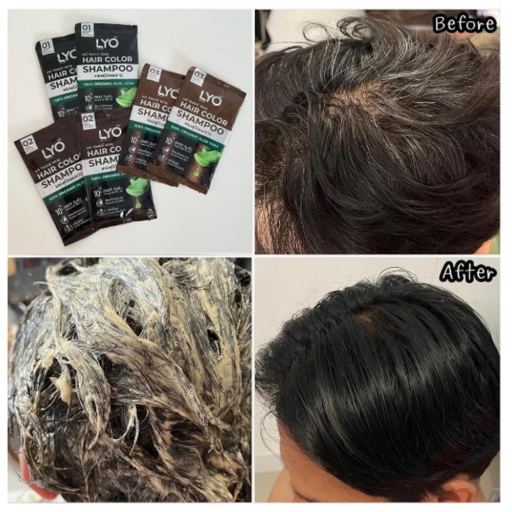 LYO Gray hair dye shampoo 03 (Golden Brown) 30 ML.2 Packs.