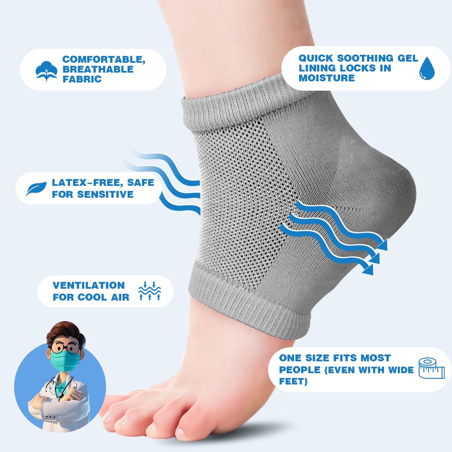 TEAWOO 6 Pairs Moisturizing Heel Socks for Cracked Heel Treatment, Foot Care Toeless Socks to Soften and Hydrate Dry Cracked Feet Heels, Cracked Heel Beauty and Personal Care TEAWOO