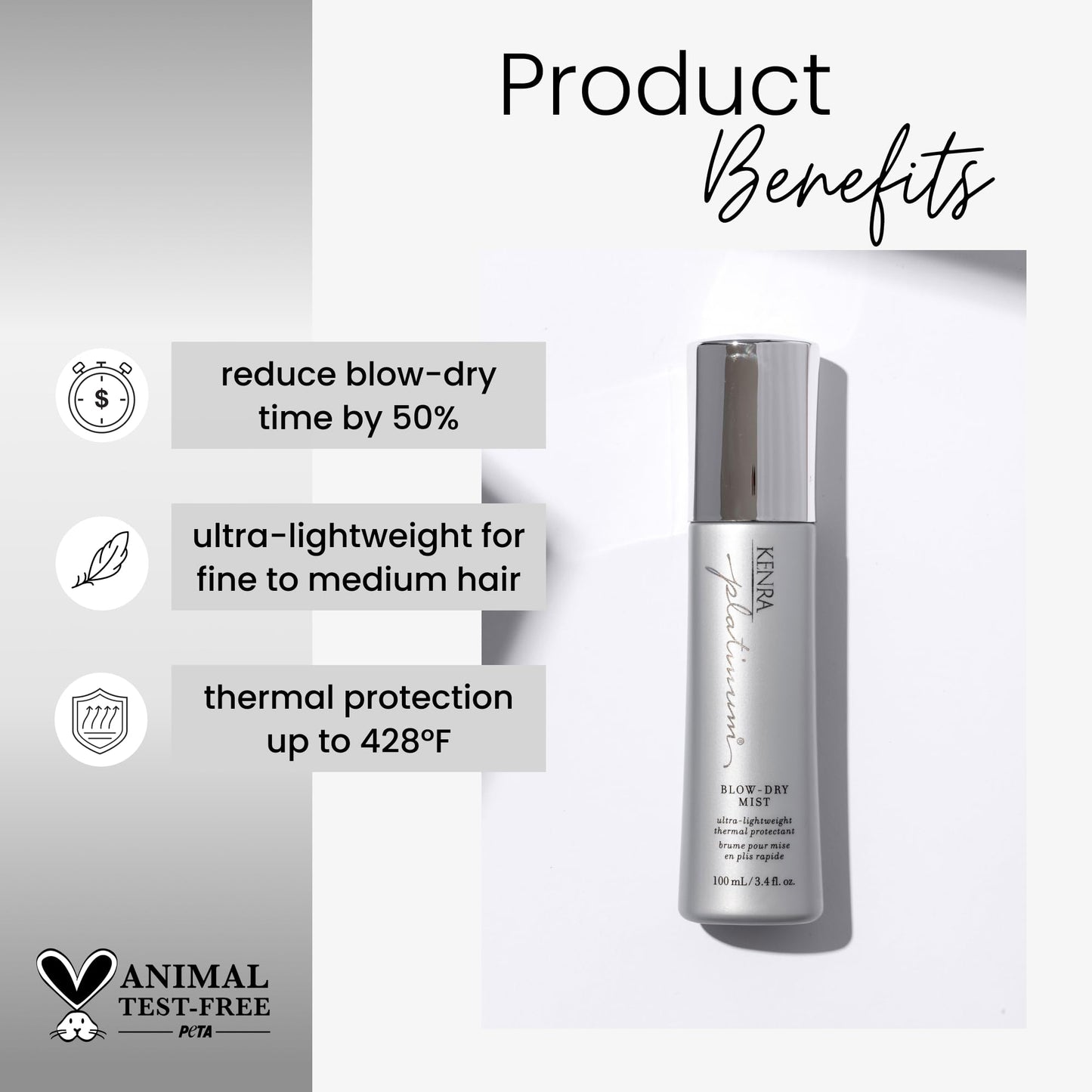 Kenra Platinum Blow-Dry Mist | Ultra-Lightweight Thermal Protectant | Detangles, Smooths, & Softens | Eliminates Frizz & Resists Humidity | Fine
