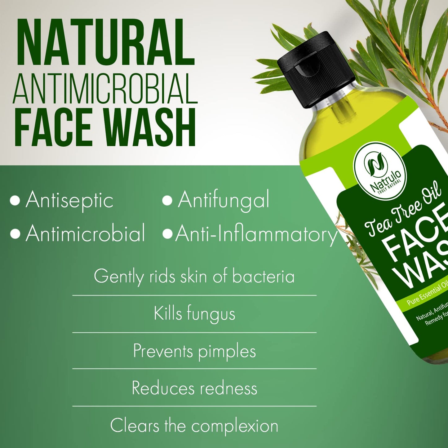 Tea Tree Oil Face Wash, 4oz - Tea Tree Soap Natural Skin Cleanser - Pure Essential Oil Infused Skincare Cleansing Face Soap, Made in USA
