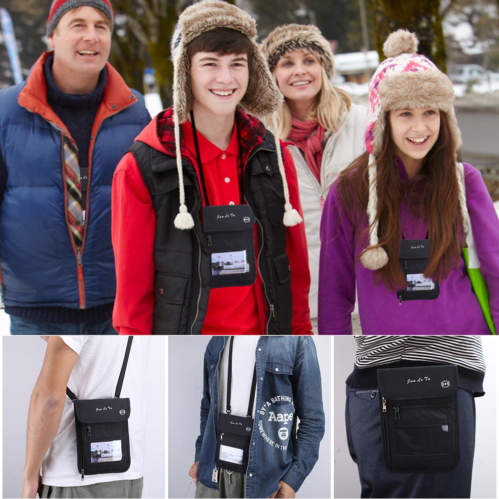 ROOSALANCE Passport Holder – RFID Blocking Travel Wallet with Visual Window, Waterproof Neck Pouch & Document Organizer for Men & Women, Black