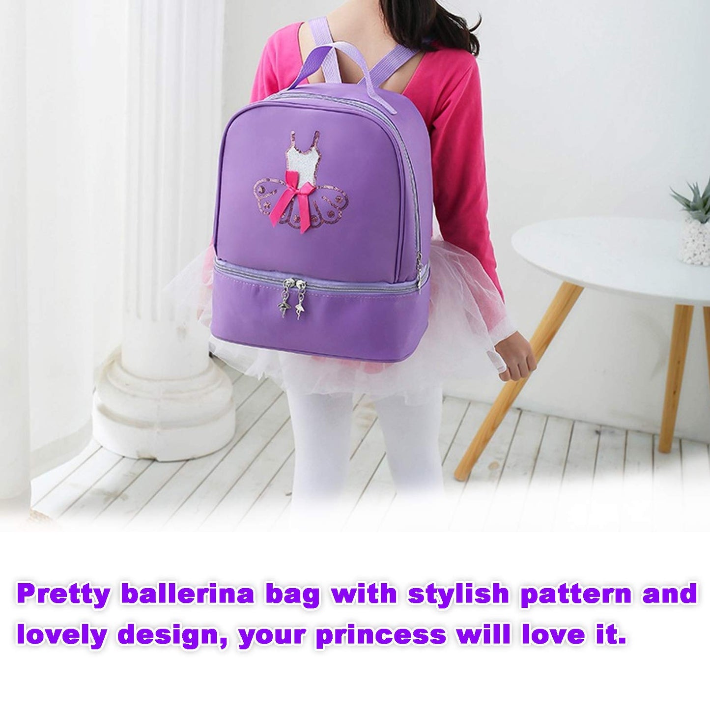 Yitengteng Ballet Dance Backpack for Little Girls Ballerina Purple Bag for Dance Toddler Dance Bag Gymnastics Latin Dance Yoga Tap Dance Jazz Storage Bag,27cmx30cmx15.5cm