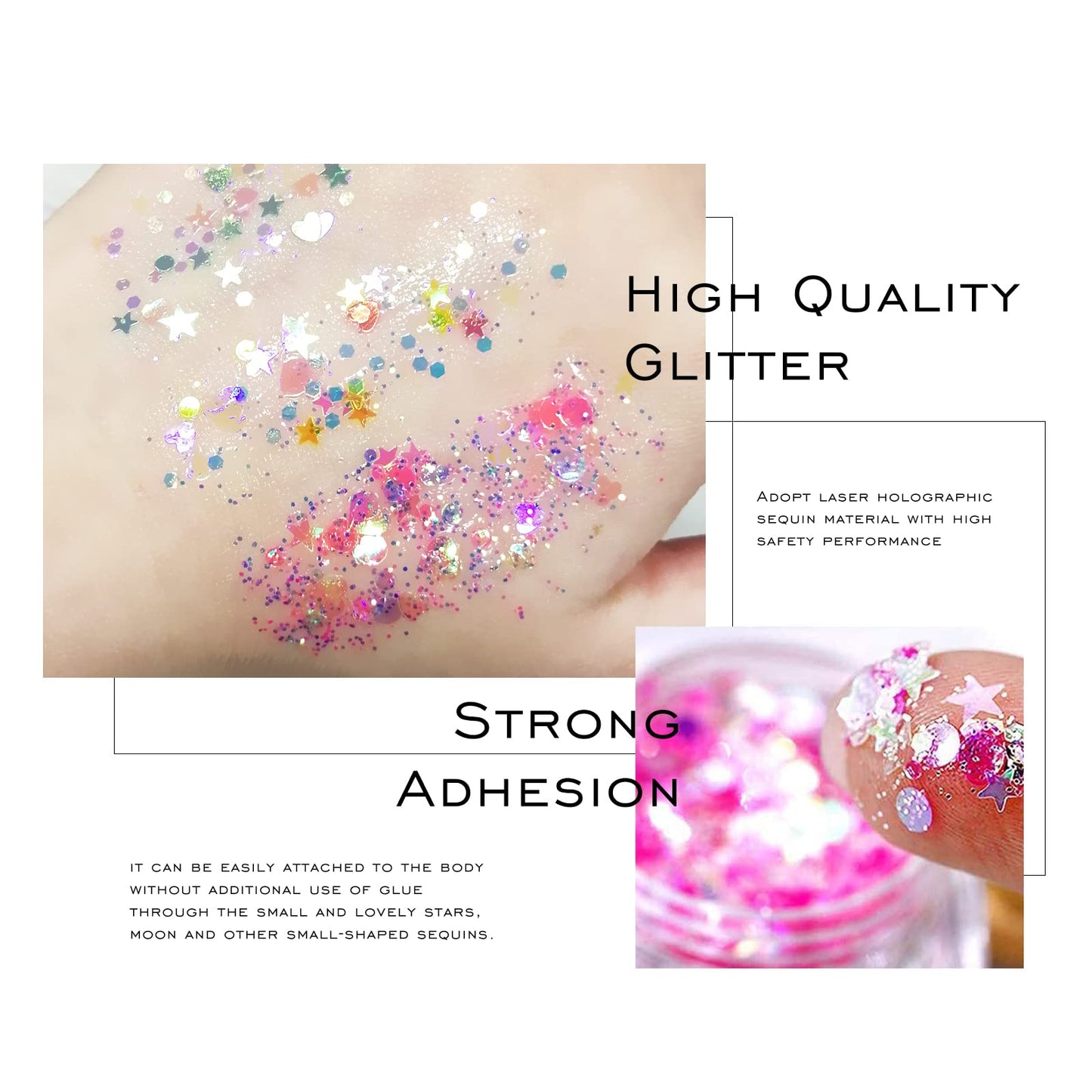 Ownest 12 Colors Holographic Chunky Glitter Gel Set, Christmas Party Makeup Face Body Eye Lips Hair Nail Cosmetic Festival Chunky Glitter Eyeshadow