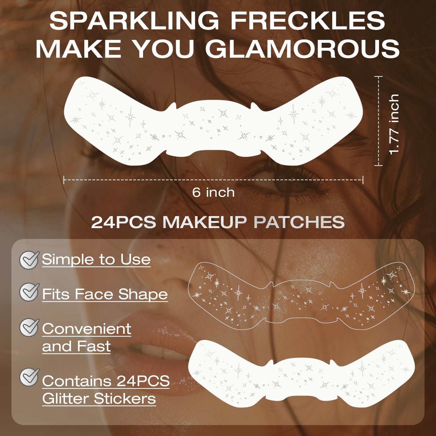 Leterly 24 Pcs Glitter Freckles Face Tattoo,Silver Face Glitter Makeup Patches Cute Sparkle Freckles Patches Waterproof Makeup Speckles for Face