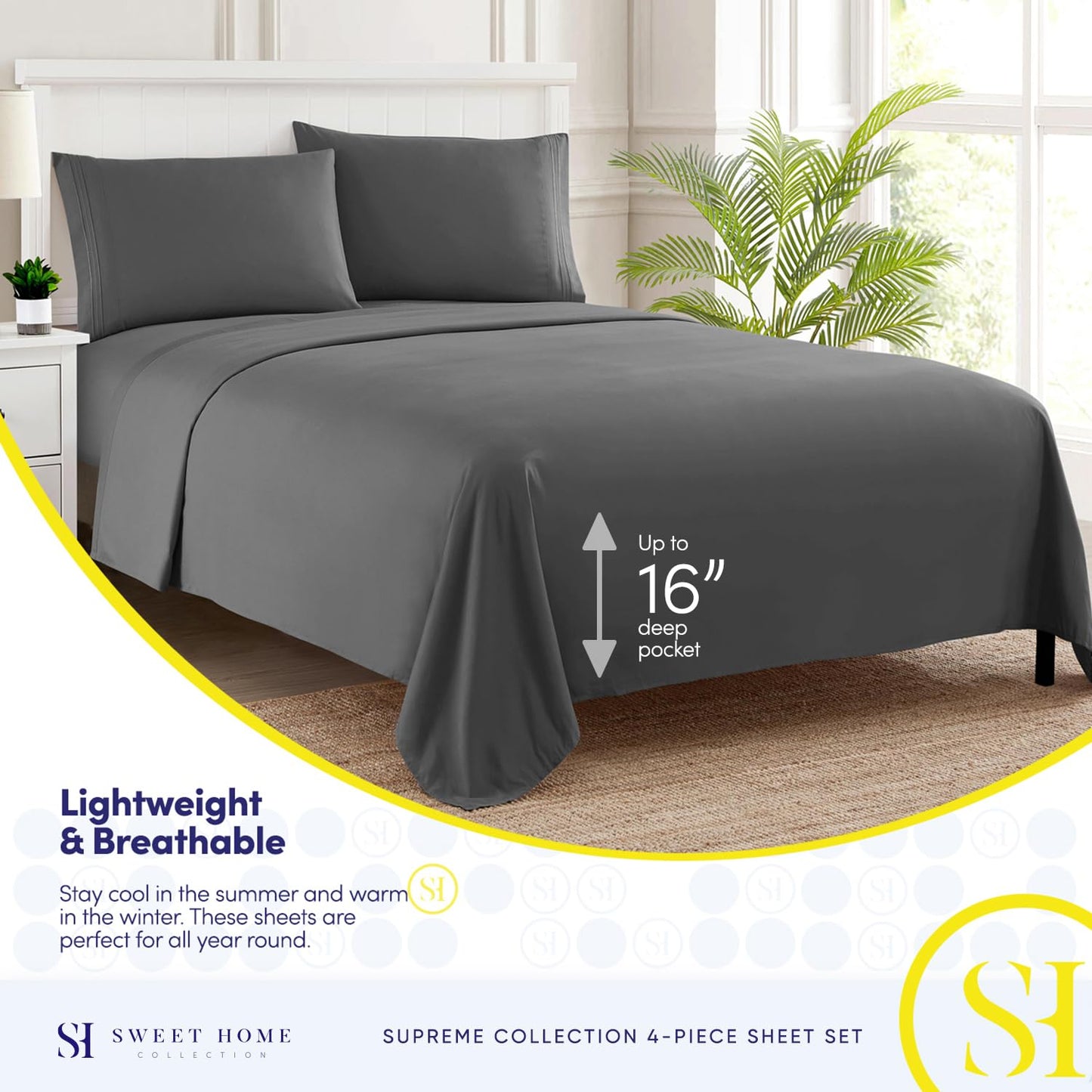 Queen Size Bed Sheets - Breathable Luxury Sheets with Full Elastic & Secure Corner Straps Built In - 1800 Supreme Collection Extra Soft Deep Pocket