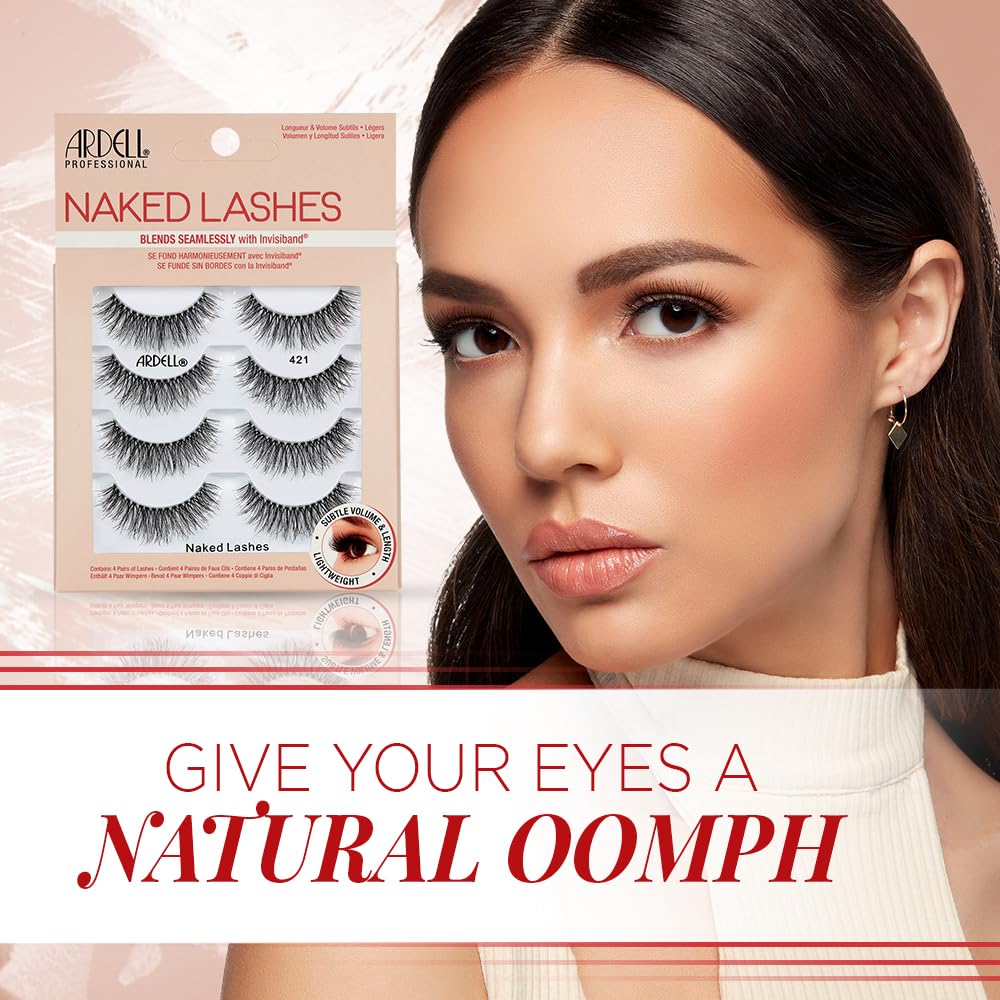 Ardell Naked Strip Lashes 421 - Natural-Looking, Long-Lasting False Eyelashes with Invisiband for Seamless Blend, 4 Pairs, 1-Pack