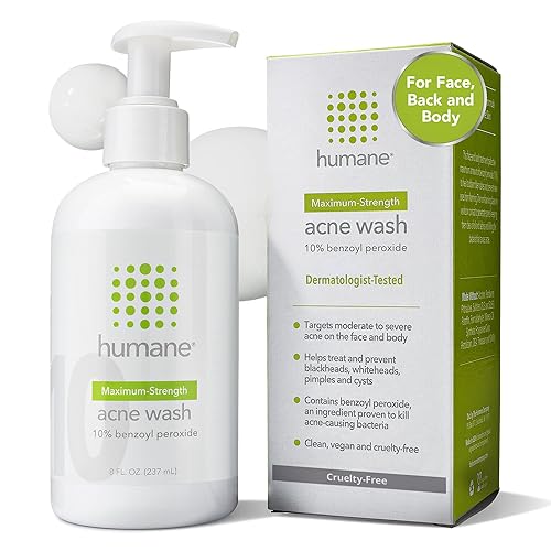 humane Benzoyl Peroxide Acne Body Wash - 10% Maximum-Strength Face, Skin, Butt, and Back Acne Treatment - 8 Fl Oz - Dermatologist-Tested Non-Foaming