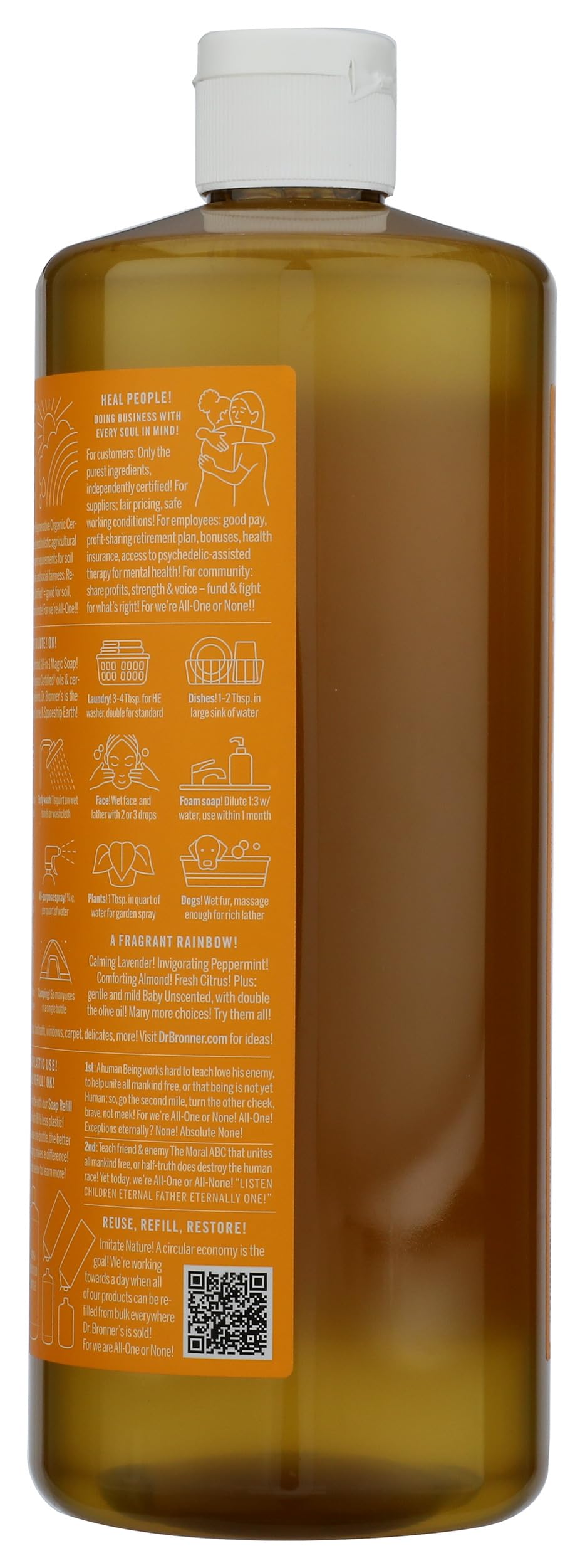 Dr Bronners, Soap Castile Liquid Citrus Orange M/W Oils Fair Trade, 32 Fl Oz