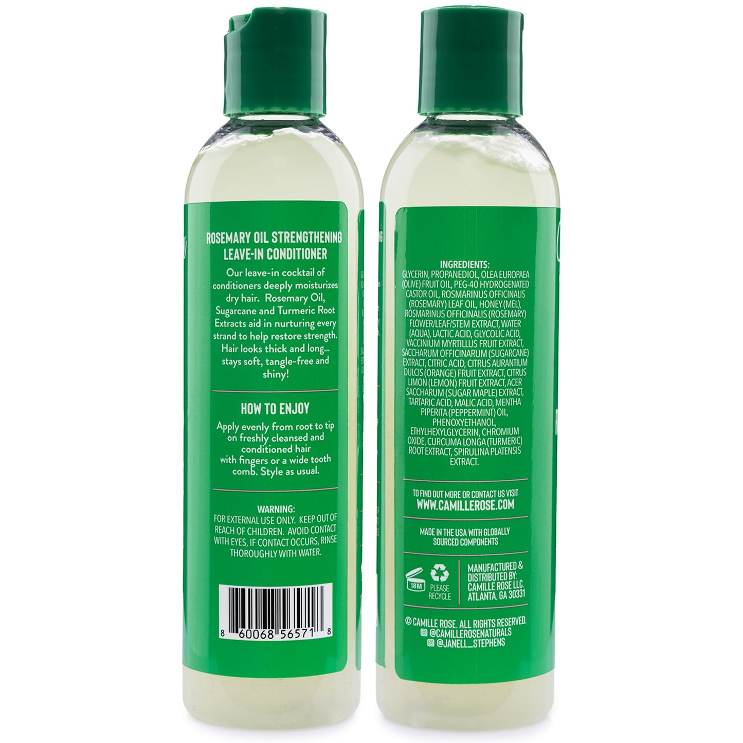 Camille Rose Leave-in Conditioner, Rosemary Oil - Deep Conditioning for Hair Strengthening, Detangling, Dry Scalp Moisturizer, 8 Oz