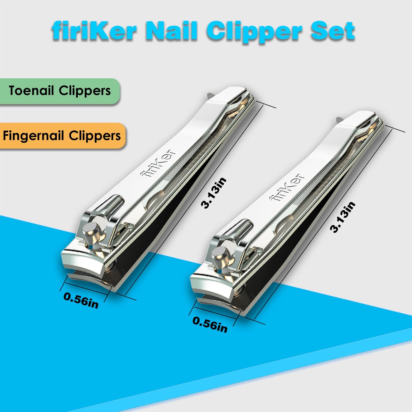 firiKer 2PCS Stainless Steel Nail Clippers,Professional Fingernail Clipper and Toenail Clipper, Wide Easy Press Lever Nail Cutter with Swing Out Nail