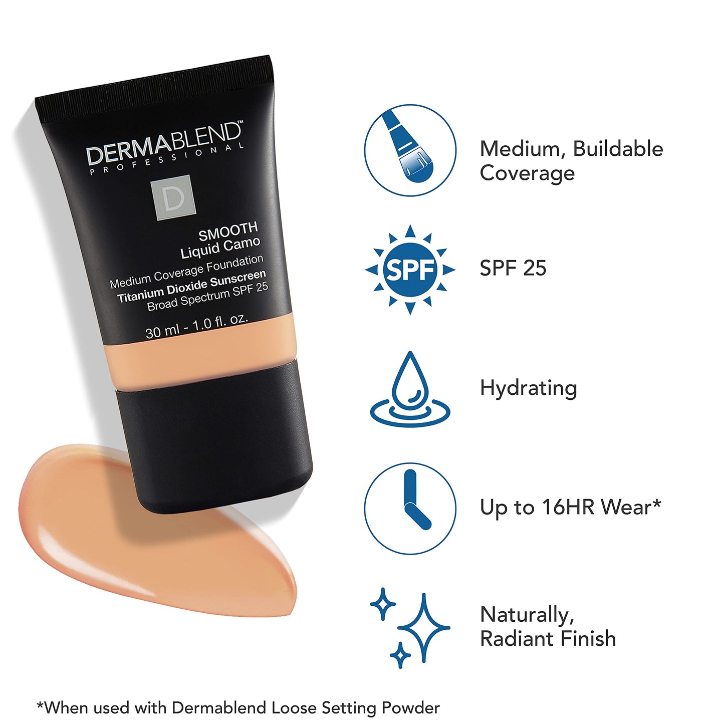 Dermablend Smooth Liquid Foundation with SPF 25, 30W Bisque, 1 Fl. Oz.