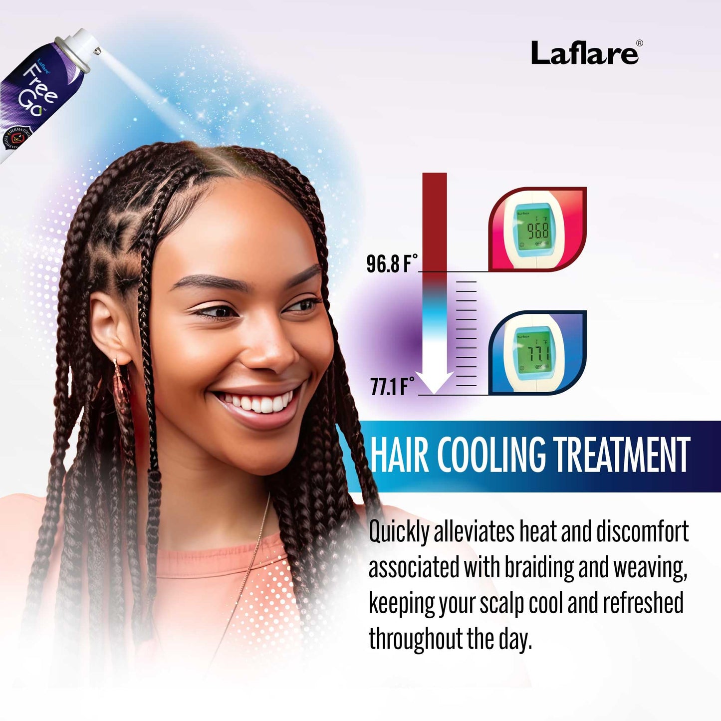 Laflare Cooling Spray for Braiding, Wig & Weaving. Instantly Reduce Temperature & Relief Itchy Scalp and Skin, Vegan(Biotin, Tea Tree, Castor Oil) 80