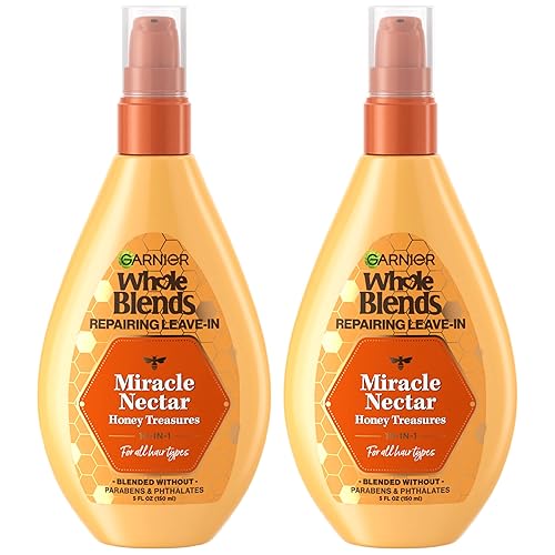 Garnier Whole Blends Sulfate Free Remedy Miracle Nectar 10-in-1 Repairing Leave-In Conditoner for All Hair Types, Honey Treasures, 5 Fl Oz, 2 Count