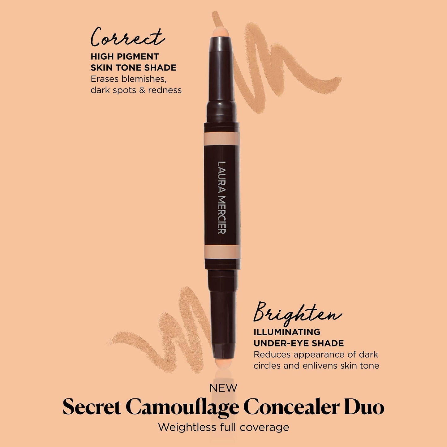 Laura Mercier Secret Camouflage Brighten and Correct Duo, 2-in-1 Face and Under Eye Concealer Stick, Blurs Imperfections and Reduces Appearance
