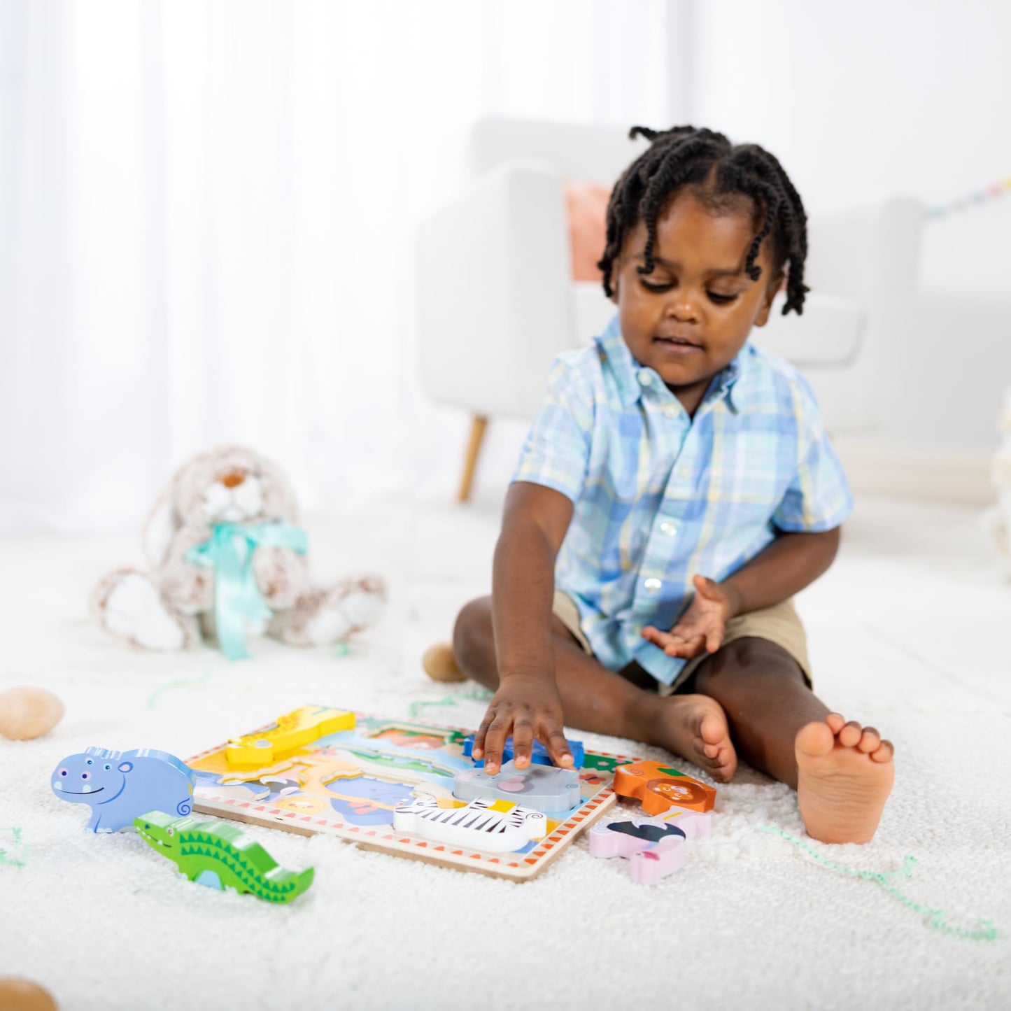 Melissa & Doug Safari Wooden Chunky Puzzle with Wild Animal Theme (8 Pcs) Wooden Puzzles for Toddlers Ages 3+ - FSC Certified