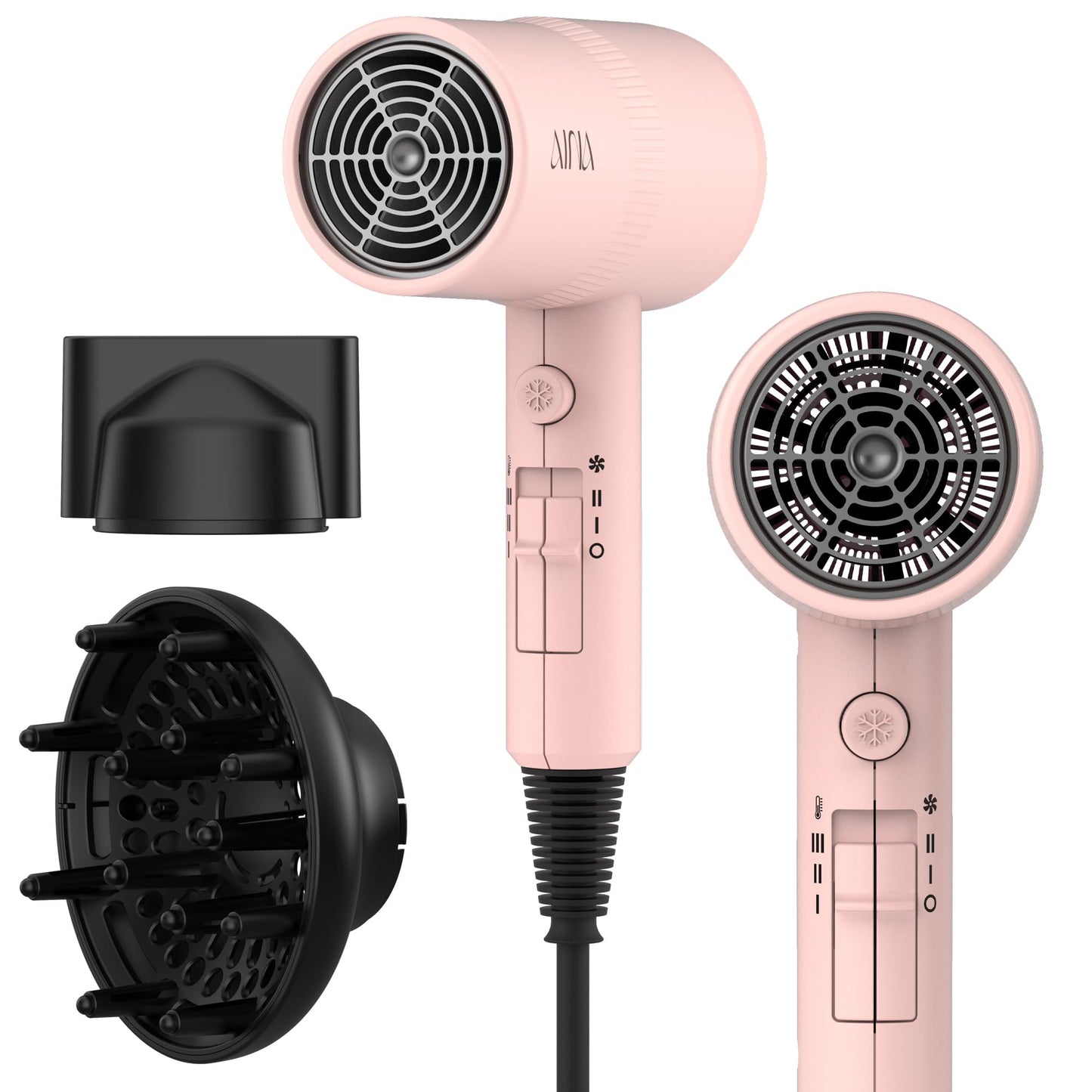 AINA Diffuser Hair Dryer Full-Featured Blow Dryer 110V/1600W(Babe Pink) Beauty and Personal Care Aina Default Title