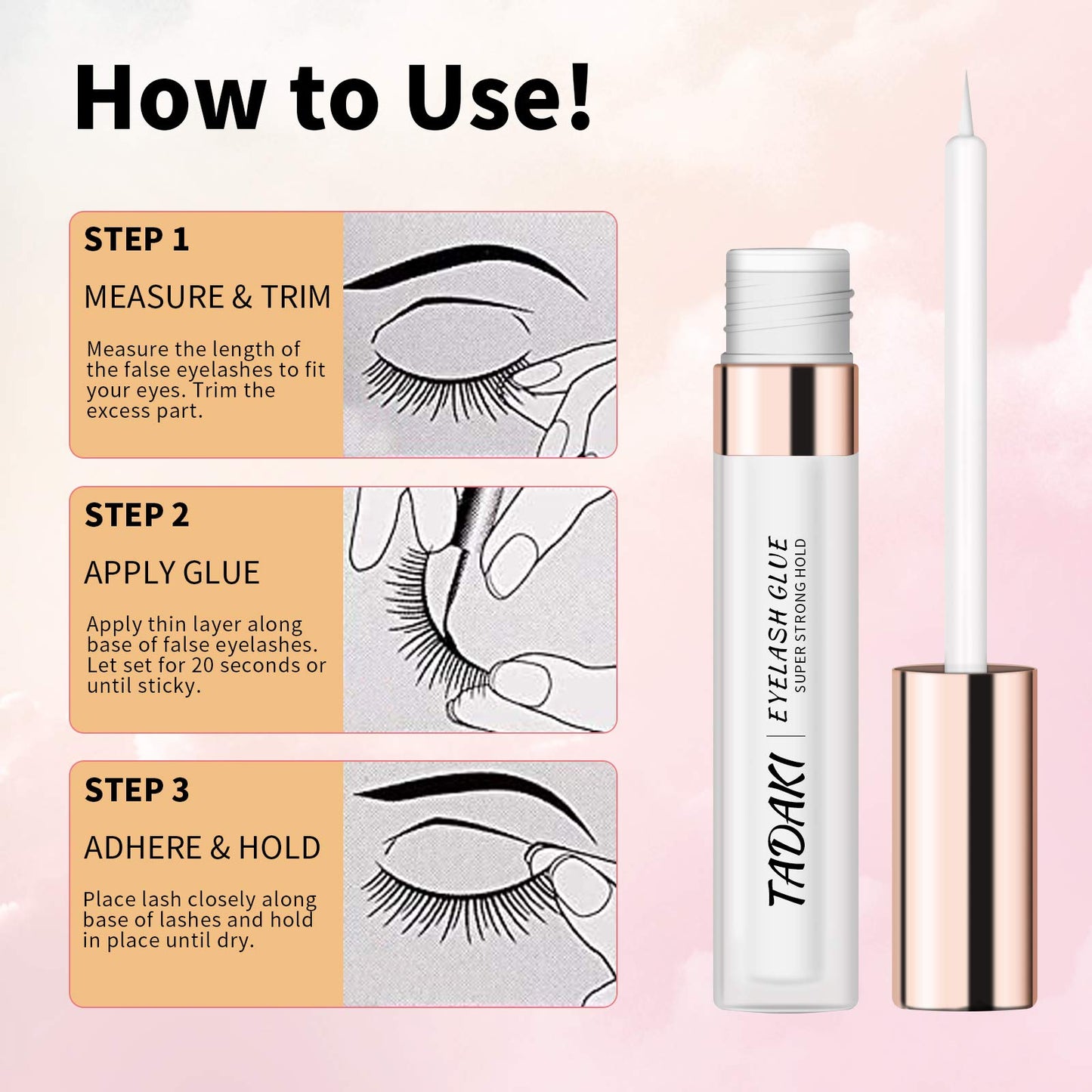 Tadaki Eyelashes Adhesive with Waterproof HoldClearLatex-Free, Professional Hypoallergenic Glue for Sensitive Eye, Suitable for False Lash, Mink Lash