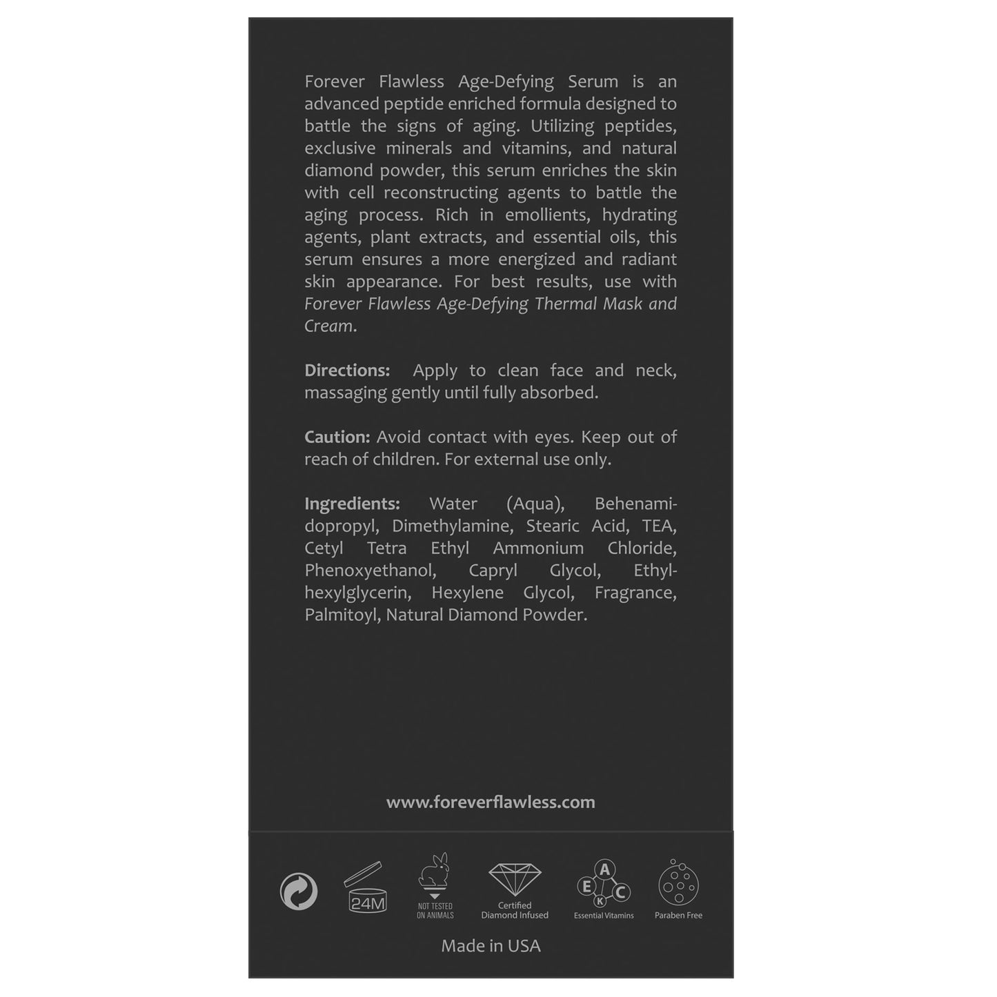 Forever Flawless Black Diamond Infused Age Defying Serum Designed for Anti Wrinkle, Anti Aging, Gentle Exfoliating for Women, Young Again Facial