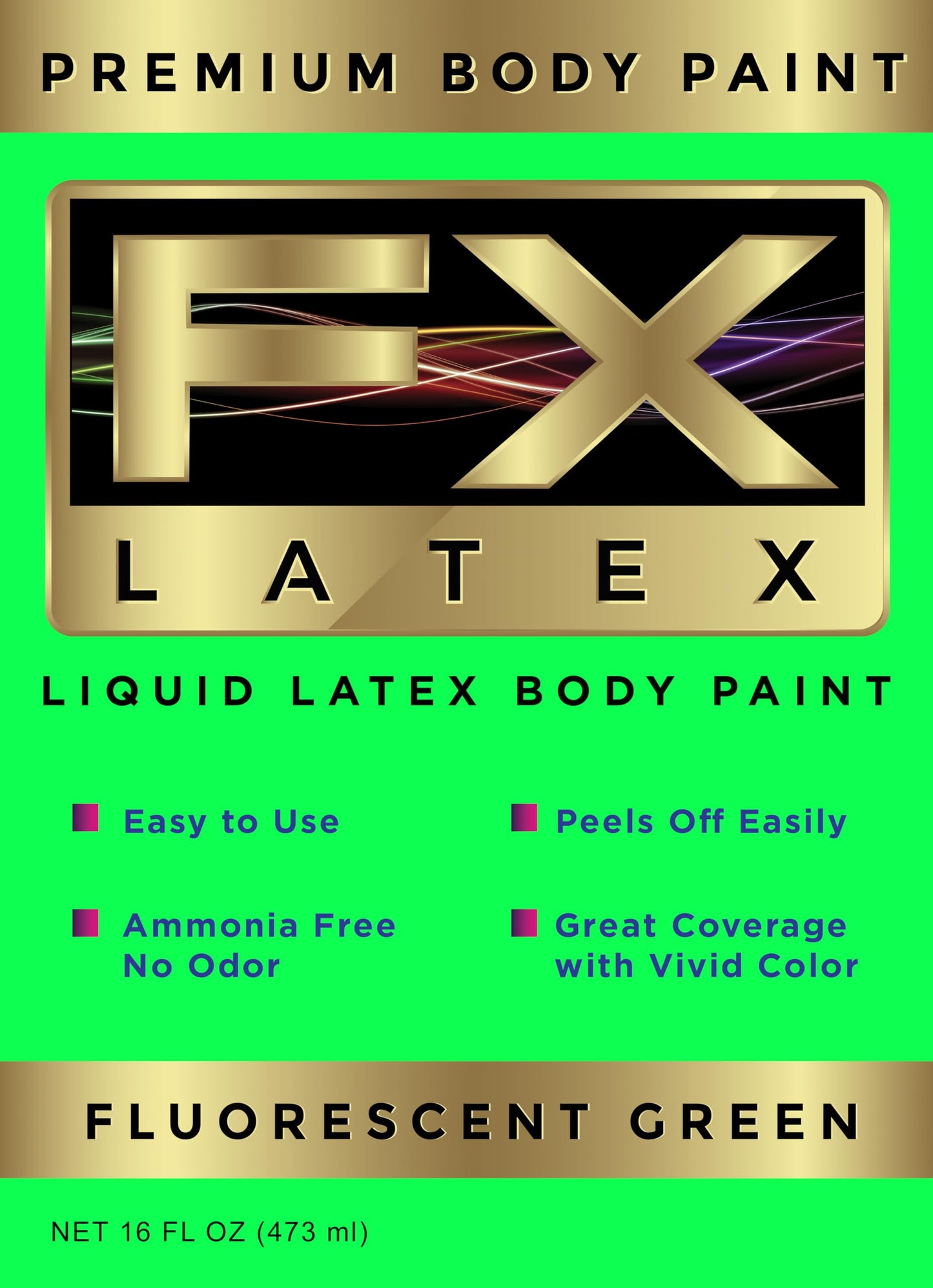 Liquid Latex - Face and Body Paint, Ammonia Free, Easy On and Off, Cosplay Makeup, Create Professional Monster, Zombie Arts 16 Oz (Fluorescent Green)