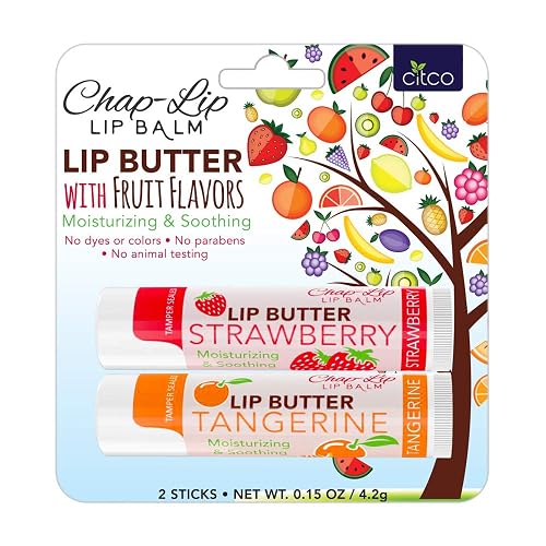 CHAP-LIP Lip Butter Lip Balm with Fruit Flavors, Cocoa Butter, Coconut Oil | Moisturizing Vitamin E & Total Hydration Treatment & Soothing Lip Therapy