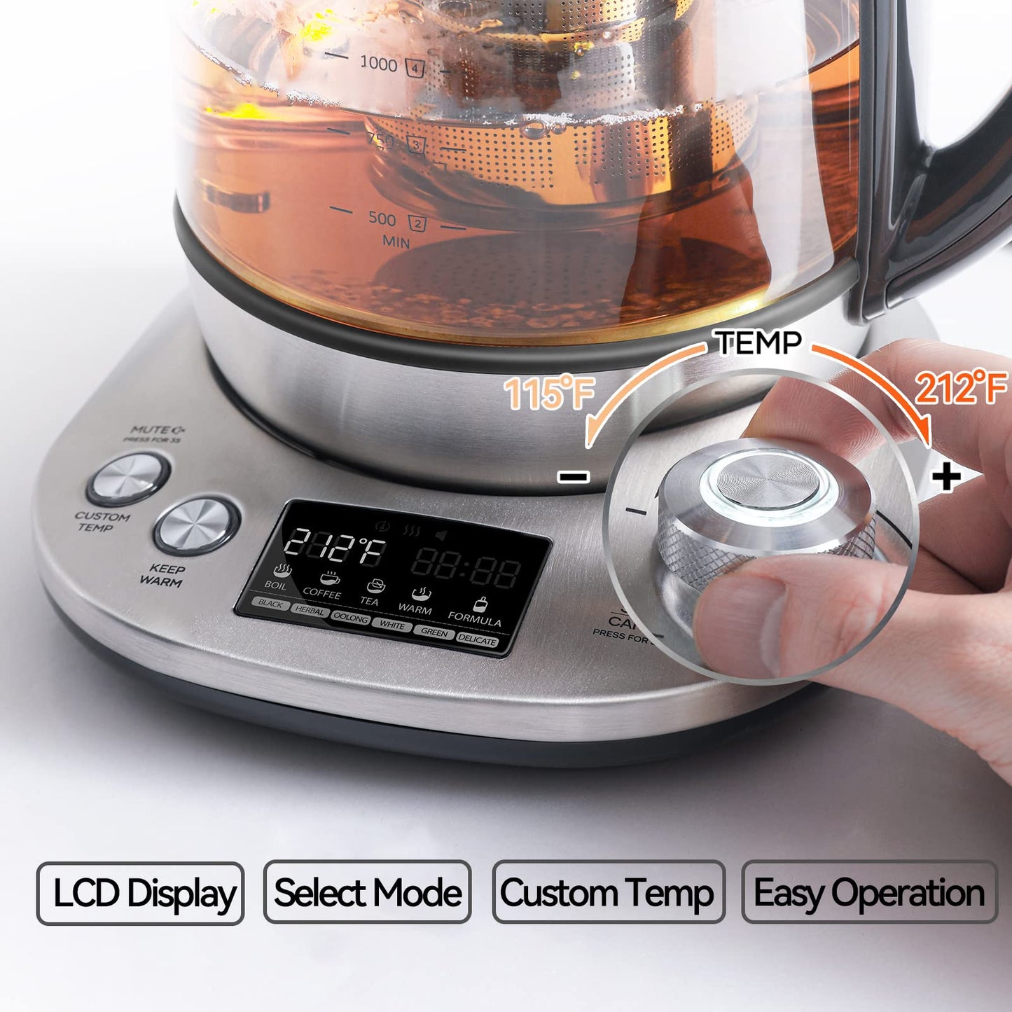 Mecity Electric Tea Kettle with Removable Infuser, 9 Preset Brewing Programs, Temperature Control, 2 Hours Keep Warm, Borosilicate Glass, 1.7 Liter…