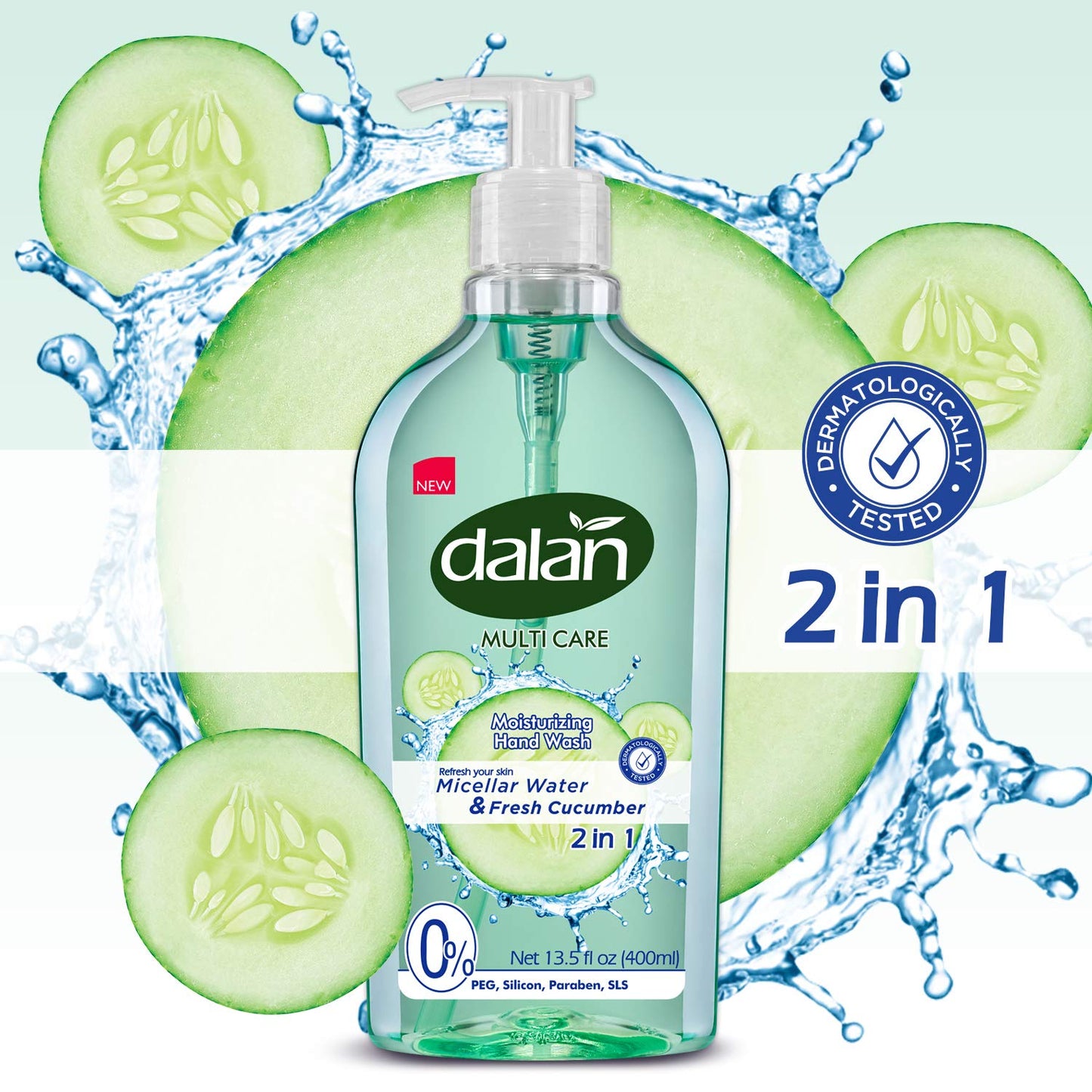 Dalan Fresh Cucumber Multicare Ultra Moisturizing Liquid Hand Soap for Normal and Dry Hands Fresh Clean and Soft Feeling (13.5 Fl Oz / 400 mL (Pack